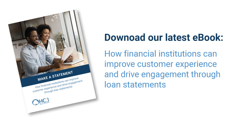 Graphic with link download our eBook - How financial institutions can improve customer experience and drive engagement through loan statements